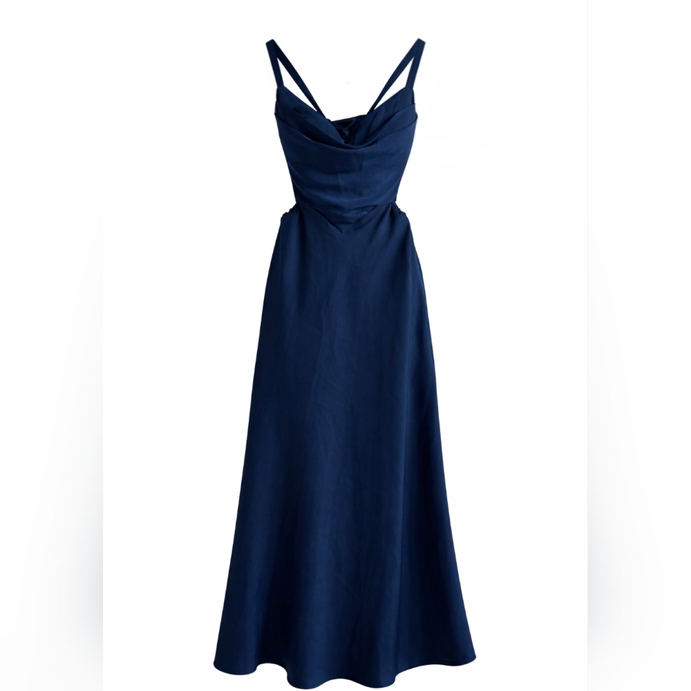 💙 Lulus Teal Satin Midi Dress w/ Side Cutouts & Tie Back | Size Large | NWT